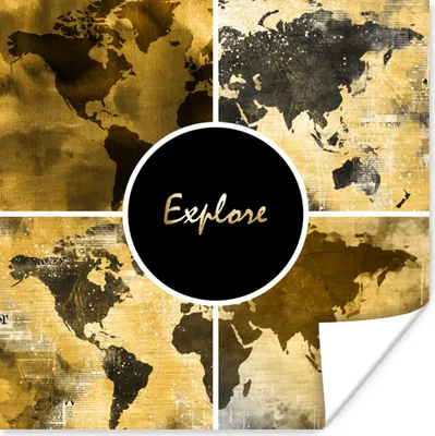 Produktbild von MuchoWow® Poster Weltkarten - Collage - Gold 100x100 cm - Babyzimmer