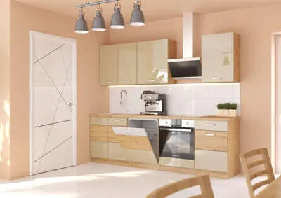 Produktbild von Küche Artisan Cappuccino 250 cm Küchenzeile Hochglanz Küchenblock Einbauküche