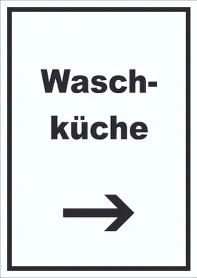 Produktbild von Waschküche Schild mit Text und Richtungspfeil rechts Waschraum hochkant A5 Rückseite selbstklebend