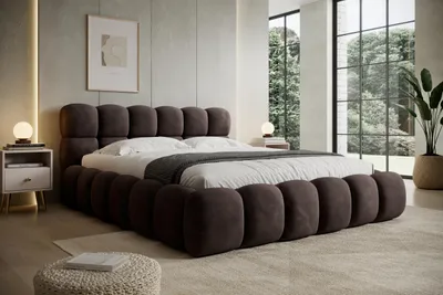 Produktbild von Polsterbett NUVIO 180x200 cm – Stoff VELUTTO – Samt – Gepolstertes Designerbett – Braun – 180x200x87 cm