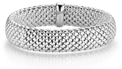 Produktbild von 14mm Armband Armreif Armschmuck elastisch aus 750 Gold Weißgold strukturiert