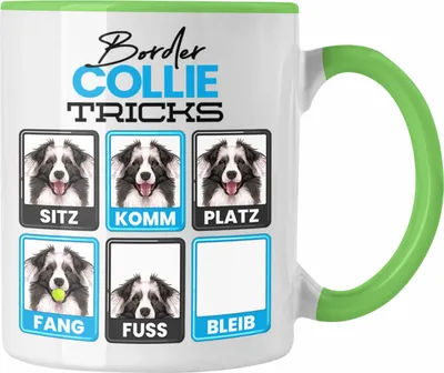 Produktbild von Trendation - Border Collies Besitzer Tasse Geschenk Lustiger Spruch Geschenkidee Border Collies Tricks Bleib (Grün)