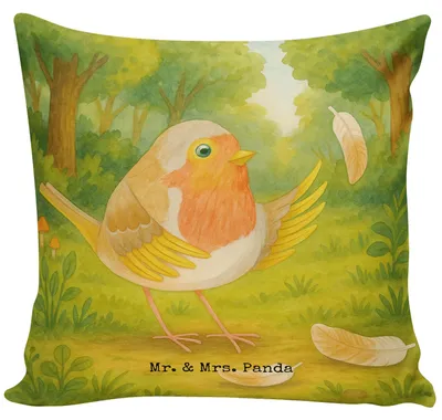 Produktbild von Mr. & Mrs. Panda Sofakissen Rotkehlchen Federn Design - Weiß - Geschenk, Spruch Mut, zier kissen, Motivation Sprüche, für sofa, Kuschelkissen, Dekokissen, couch, Lustige