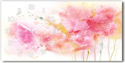 Produktbild von Wanduhr aus Glas – 60x30 cm - Glasbild - Glasuhr - Gehärtetes Glas - weisse-zeiger - Blumen