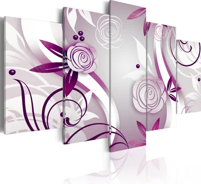 Immagine prodotto di Quadri astratti con motivi floreali, viola e bianco, 200x100 cm, set di 5 pezzi – Decorazioni per la parete della camera da letto, stampe su tela, quadri per il soggiorno. Codice prodotto: 020101-161