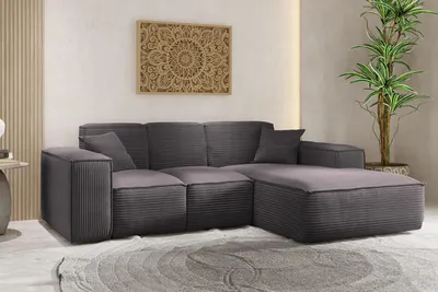 Produktbild von Kaiser Möbel Ecksofa, Eckcouch L form, Wohnzimmer Couch SIENA stoff Poso Dunkelgrau Ottomane Rechts