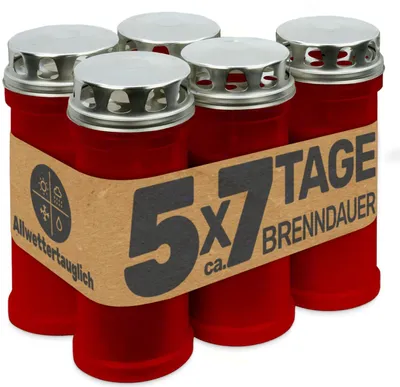 Produktbild von Grabkerze rot mit bis zu 7 Tagen Brenndauer  Germany, Menge:5