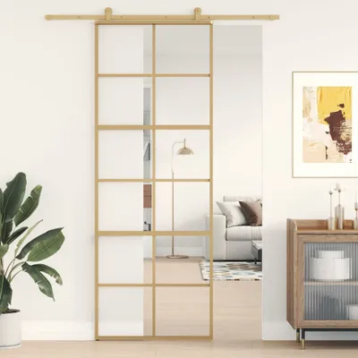 Image de VIDAXL -Schiebetür 76x205 cm klares ESG -Glas und Aluminium Gold gefärbt