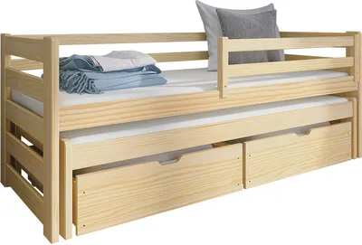Produktbild von MIRJAN24 Kinderbett mit Stauraum Senso 90, Bett mit zwei Bettschubladen und 2. Schlafgelegenheit, 206x96x78 cm (Farbe: Kiefer)