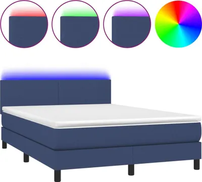 Obrázek produktu pro vidaXL Postel Boxspring s matrací a LED modrá 140x190 cm látka