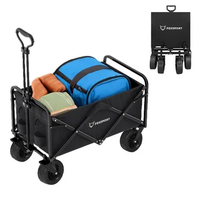 Produktbild von Bollerwagen Faltbar, Für Camping Einkaufen, Belastbar Bis 100kg, Handwagen, 90 x 49 x 57CM,Schwarz