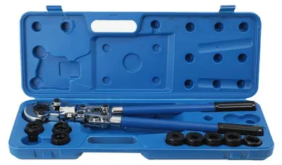 Produktbild von Kupferrohr Presszange - Hydraulisches Presswerkzeug Set - V 12–28 mm, TH 16–32 mm - Manuelle Handpresse - Für Verbund- und Mehrschichtrohre