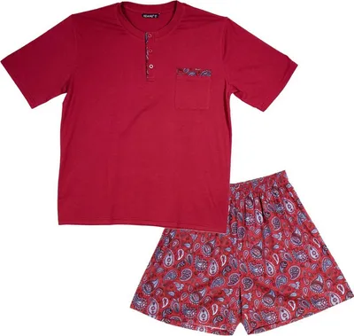 Image de Keanu - Pyjama avec short pour homme, col Henley TC837 (S) (Rouge)