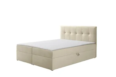 Obrázek produktu pro Skříňová postel Ravio Toronto 160x200 s podnožkou, čalouněná postel s matrací a topperem Bonell - luxus pro vaši ložnici, Amor Velvet - krémová