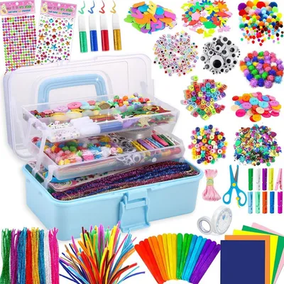 Produktbild von Bastelset Kinder 3000+ Teile Bastelkoffer Bastelbedarf Material Set Hellgrün Blau