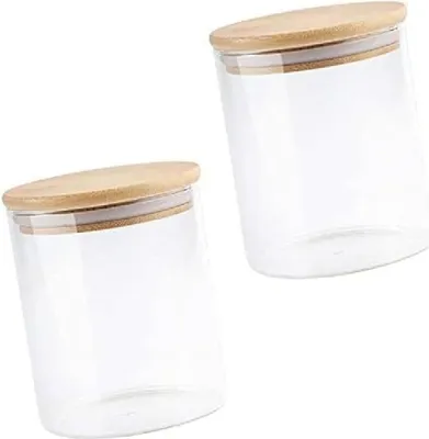 Produktbild von Glas Vorratsbehälter mit Bambusdeckel - Set von 2 - 200 ml - Borosilikatglas