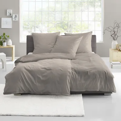 Produktbild von 4 tlg. Bettwäsche Mako Satin Bierbaum taupe unifarben 135x200
