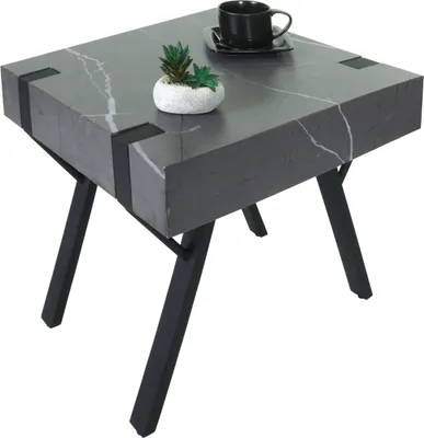 Immagine prodotto di Tavolino HWC-L54, tavolino da salotto tavolino da salotto tavolino da salotto, ferro MDF 50x55x50cm ~ aspetto marmo grigio
