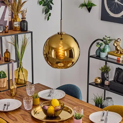 Produktbild von Cesaro Hängelampe aus Metall/Glas in Schwarz/Goldfarben