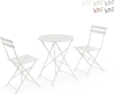 Immagine prodotto di Set da esterno rotondo: 2 sedie da giardino pieghevoli - Bistrot - Bianco
