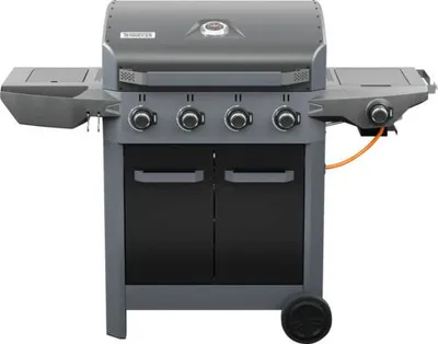 Produktbild von Gasgrill TENNEKER Carbon TG-4 U mit 4 Brenner + Powerzone, gusseiserner Grillrost, Seitenablage mit GN-Behälter, Platfor