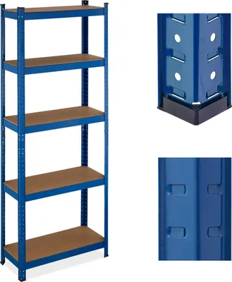 Zdjęcie produktu dla Regał o dużej nośności Relaxdays, 5 półek, wymiary: 180 x 70 x 30 cm, nośność 500 kg, stal, regał magazynowy do piwnicy i garażu, niebieski