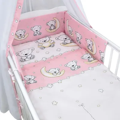 Produktbild von Baby Delux Baby Bettwäsche Bettset 4-tlg Bettausstattung Nestchen Himmel Teddy Rosa