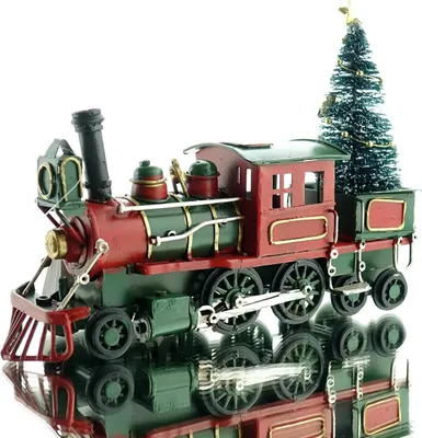 Produktbild von Weihnachtsdeko Dampflok Eisenbahn Rot mit grünem Dach - Metall