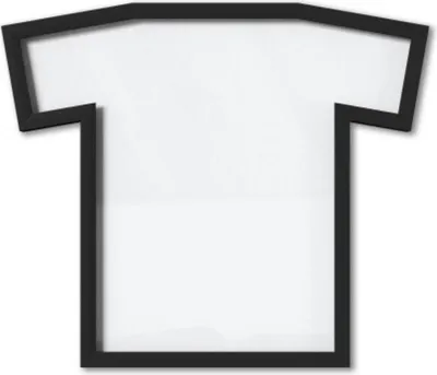 A black framed t-shirt shaped object on a white background.