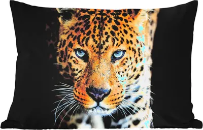 Produktbild von MuchoWow® Outdoor Kissen - Leopard - Tiere - Porträt - Wildtiere - Schwarz - 50x30 cm - Wetterfest - Lounge Kissen - Sofa kissen - Wohnzimmer Dekoration