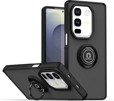 Produktbild von Hülle für Infinix Note 50 Pro+ Matte Transluzent TPU Stoßfest Schutzhülle mit Ring Halter Ständer Schwarz