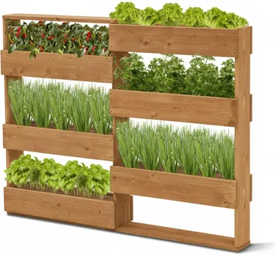 Produktbild von Coemo Vertikalbeet Braun Riga Kräuterbeet Holz Hochbeet Wandmontage 7 Pflanzkästen