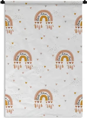 Produktbild von MuchoWow® Wandteppich Wandbehang Muster - Regenbogen - Herzen 90x135 cm Tapisserie Dekoration Wandtuch - Baumwolle - Wandskulptur