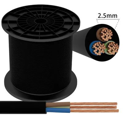Immagine prodotto di Cavo di collegamento - 50 metri - 3 x 2,5 mm² con isolamento nero, piatto - H03VVH2-F 3G2.5