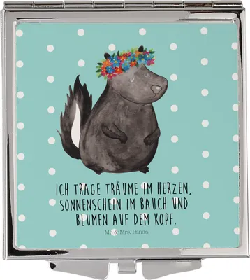 Produktbild von Mr. & Mrs. Panda Frauen Spiegel Stinktier Mädchen - Türkis Pastell - Geschenk, Taschenspiegel, Kosmetikspiegel, Raubtier, Namaste, Schminkspiegel, Skunk, Yoga, Klappbarer