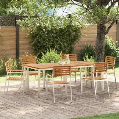 Image de Maison Exclusive - Ensemble de salon de jardin 7 pièces en teck massif et acier inoxydable