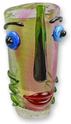 Produktbild von Casa Padrino Designer Vase Gesicht Mehrfarbig 15,6 x 18,4 x H. 30 cm - Wohnzimmer Deko Vase - Dekorative Glasvase - Abstrakte Blumenvase - Deko Accessoires - Abstrakte Deko Vasen