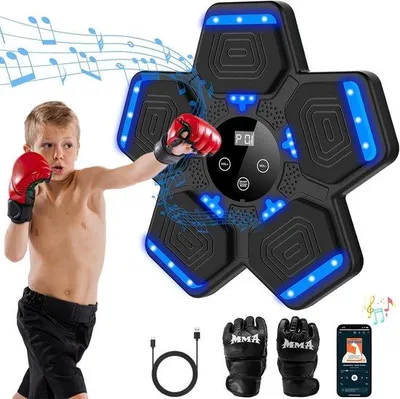 Produktbild von Boxingmaschine - Intelligente Bluetooth, Muurmontage Muzikale Boxer mit LED-Licht, Boxapparatuur, Muur Boxziel mit Boxhandschuhen, geeignet für Kinder/Vollewachsene