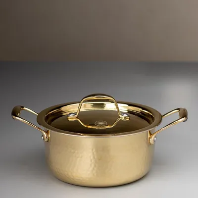 Produktbild von Messingtopf zum Kochen mit Deckel, Teflonfrei und antihaftbeschichtet (2 Liter)