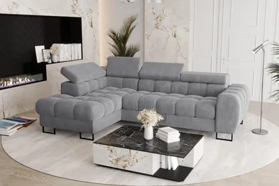 Produktbild von Ecksofa Aspen Mini mit Schlaffunktion– 260x170 cm, verstellbare Kopfstützen, Bettkasten - Terra 92, Grau - Links