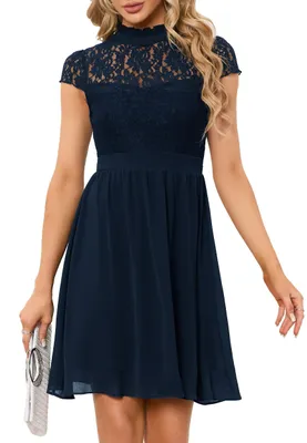 Produktbild von Elegantes Abendkleid mit Blumen-Spitze und kurzen Ärmeln für Damen