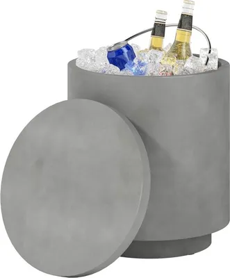 Produktbild von Fortuna Lai Cool Bar Beistelltisch mit abnehmbarer Tischplatte 10 L Getränkekühler, Bistrotisch kleiner Terrassentisch für Party, Camping, Hellgrau