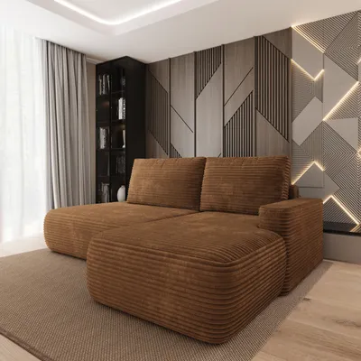 Produktbild von Masseno Ecksofa AVINI T R-S mit Schlaffunktion L-Form, Sofa mit Bettkasten, Wohnzimmersofa, Couch, Soffa, Bettsofa, Couchgarnitur- Orange, TILIA 56