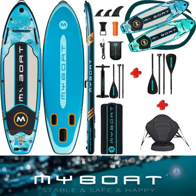 Produktbild von Komplettset Kajak Touring SUP Board Set mit 5cm hohem stabilem Sitz, zweite 4-teiligem Paddel, MyBoat Water Runner 2 Personen Paddling Kayak Kanu Boot