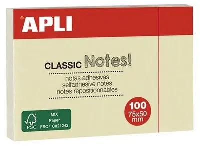 Produktbild von APLI Haftnotizen "CLASSIC Notes!" 75 x 50 mm gelb 100 Blatt