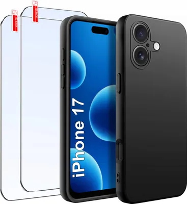 Produktbild von SET iPhone 17 Hülle | Mattes Schwarzes Silikon Slim + 2 STÜCK GLAS