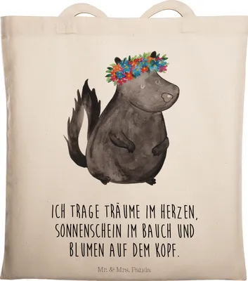 Produktbild von Mr. & Mrs. Panda Baumwollbeutel Stinktier Mädchen - Transparent - Geschenk, canvas tasche, Schultasche, Yoga, Raubtier, Tote Bag, Shopping, Stinker, Wildtier, Namaste