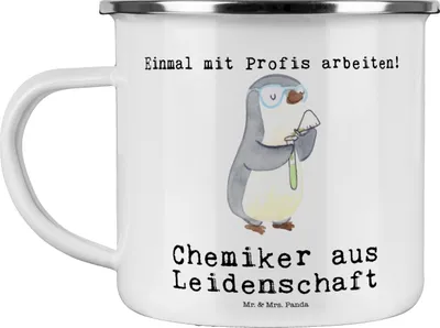 Produktbild von Mr. & Mrs. Panda Teetasse Chemiker Leidenschaft - Weiß - Geschenk, Chemielaborant, Haferl, Teebecher, Emaille Tasse, Spruch, Forschung, becher, Pott, Beruf
