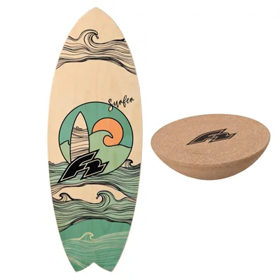 Produktbild von F2 Set Balance Board Surfer 87x32cm mit Kork Halbkugel