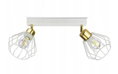 Produktbild von Luxolar Led Deckenleuchte 2 flammig aus Metal Draht Weiß-Gold im Edison-Stil E27 60W - Schwenkbar deckenlampe wohnzimmer